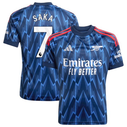 Bukayo Saka Arsenal adidas Youth 2025/26 Away Player Jersey - Blue Adidas