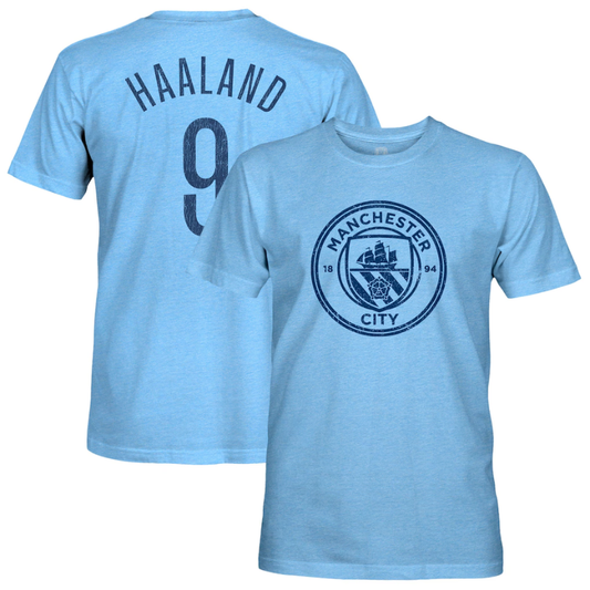 Erling Haaland Manchester City 1863FC Player Name & Number Twisted Tri-Blend Slub T-Shirt - Sky Blue