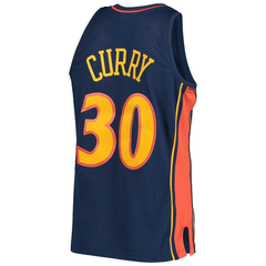 Golden State Warriors Hardwood Classics Navy Blue & Orange Basketball Jersey (Curry)