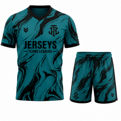 Jerseys Teams Leagues Teal & Black Marble Performance Football Kit – Premium Soccer Jersey and Shorts Set