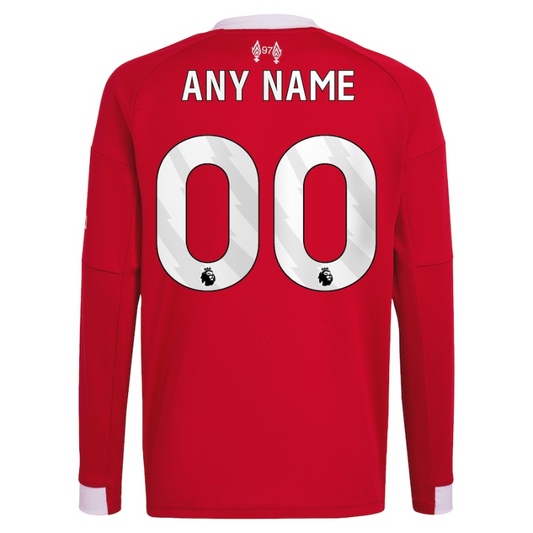 Liverpool adidas Youth 2025/26 Home Custom Long Sleeve Jersey - Red Adidas