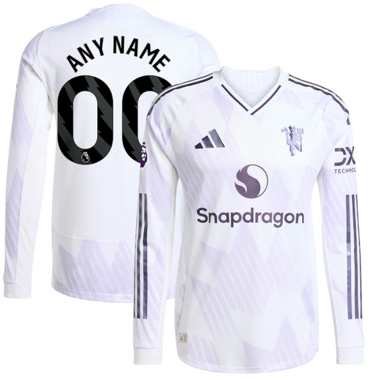 Manchester United adidas 2025/26 Away Authentic Long Sleeve Custom Jersey - White Adidas