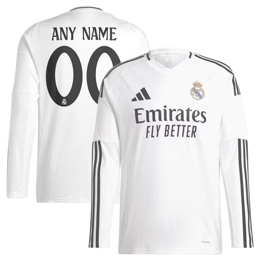 Real Madrid adidas 2024/25 Home Custom Long Sleeve Jersey - White Adidas