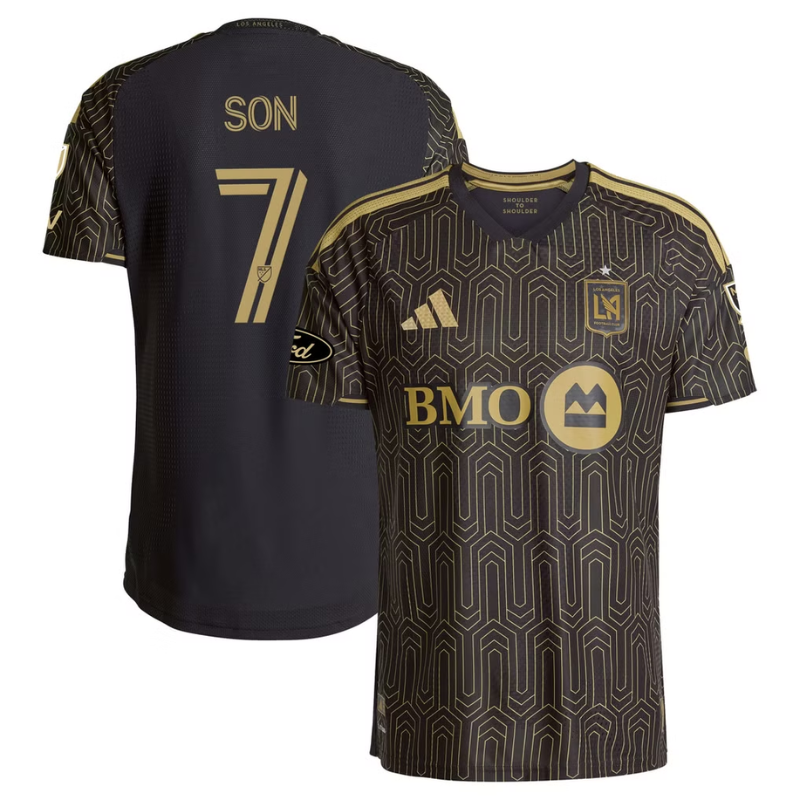 Black & Gold Geometric Performance Football Jersey – Premium Custom Soccer Shirt (Son Heung-Min LAFC)