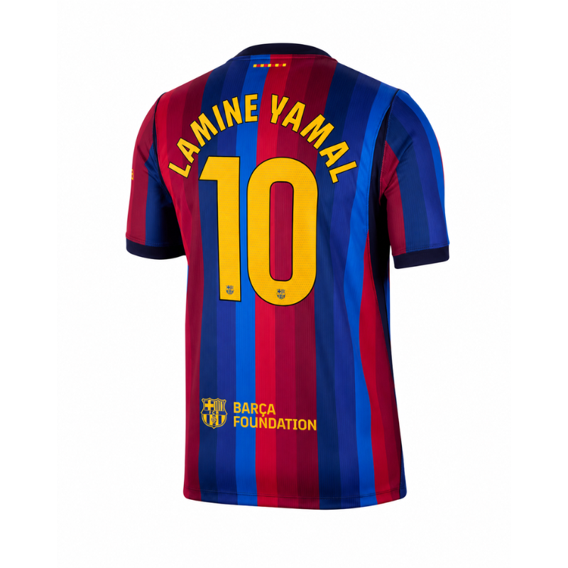 Blue & Red Striped Performance Football Jersey with Yellow Trim – Premium Soccer Shirt (Yamal)