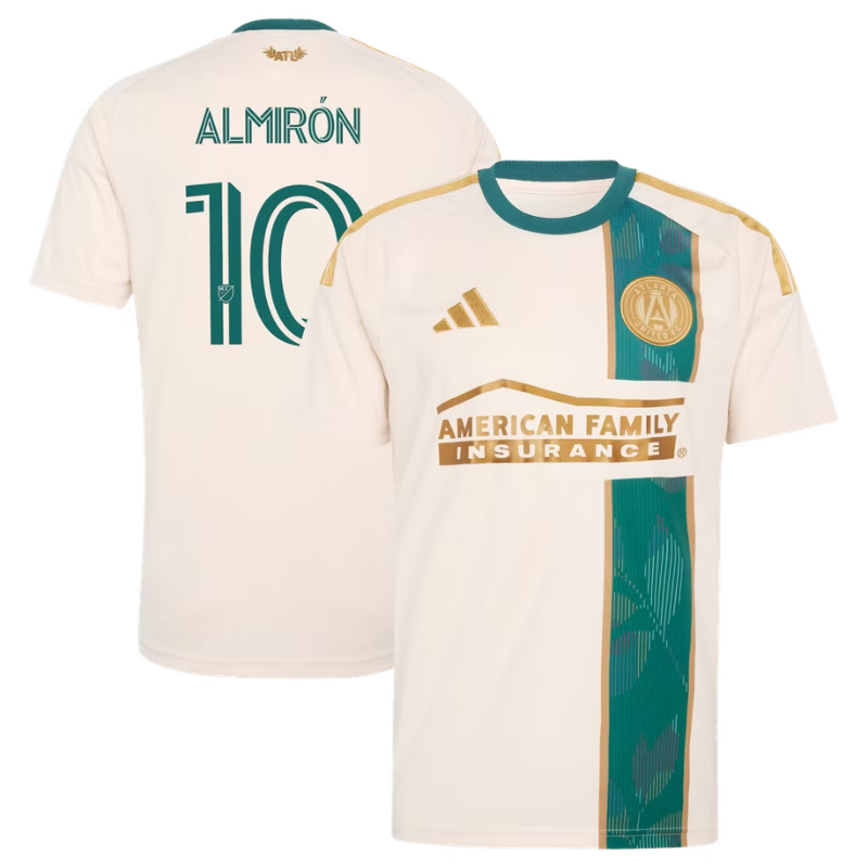 Cream, Teal & Gold Sash Performance Football Jersey – Premium Custom Soccer Shirt (Almiron)