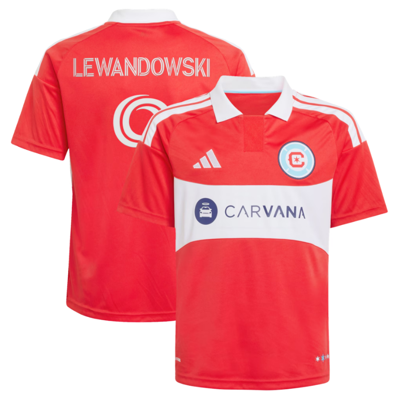 Men's Premium Red and White Polo-Style Custom Football Shirt – Slim Fit Matchday Performance Top (Lewandowski)