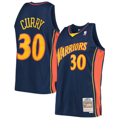 Golden State Warriors Hardwood Classics Navy Blue & Orange Basketball Jersey (Curry)