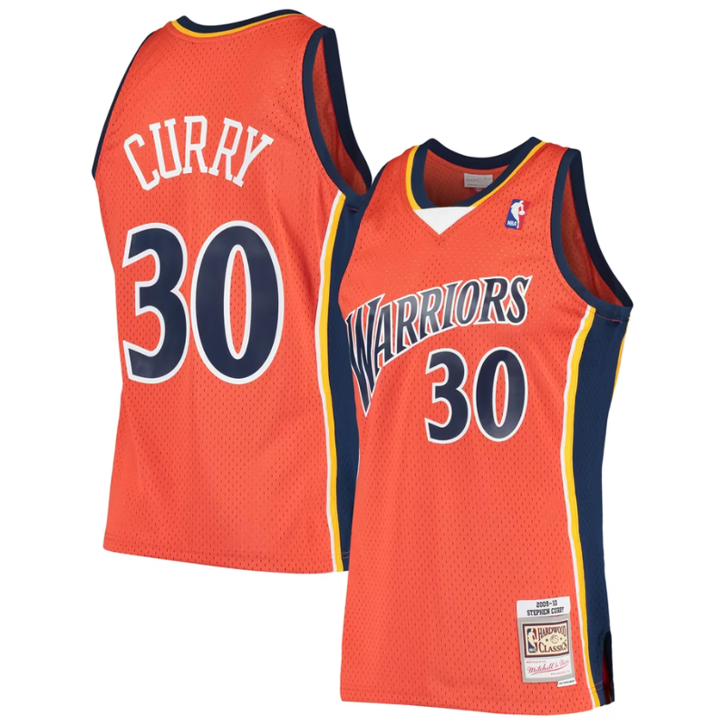 Golden State Warriors Hardwood Classics Orange & Navy Basketball Jersey (Curry)