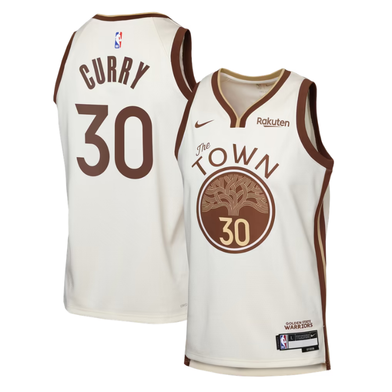 Golden State Warriors "The Town" Cream & Brown Basketball Jersey (Curry)