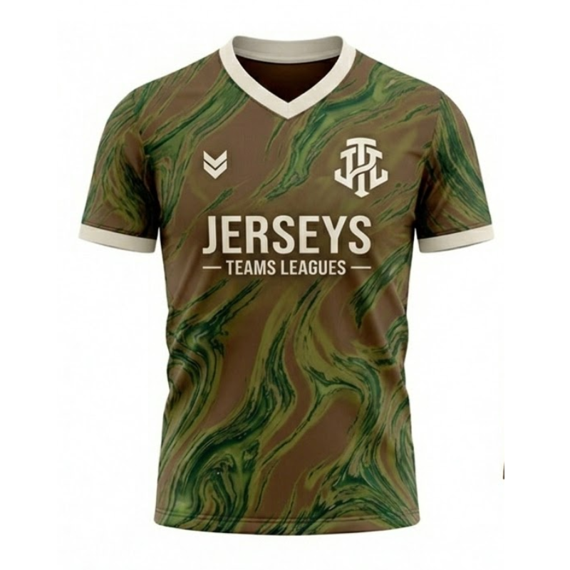JerseysTeamsLeagues Brown & Green Marble Performance Football Kit – Premium Soccer Jersey and Shorts Set