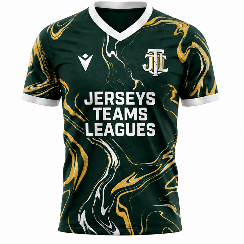 Jerseys Teams Leagues Dark Green, Gold & White Marble Performance Football Jersey – Premium Soccer Shirt