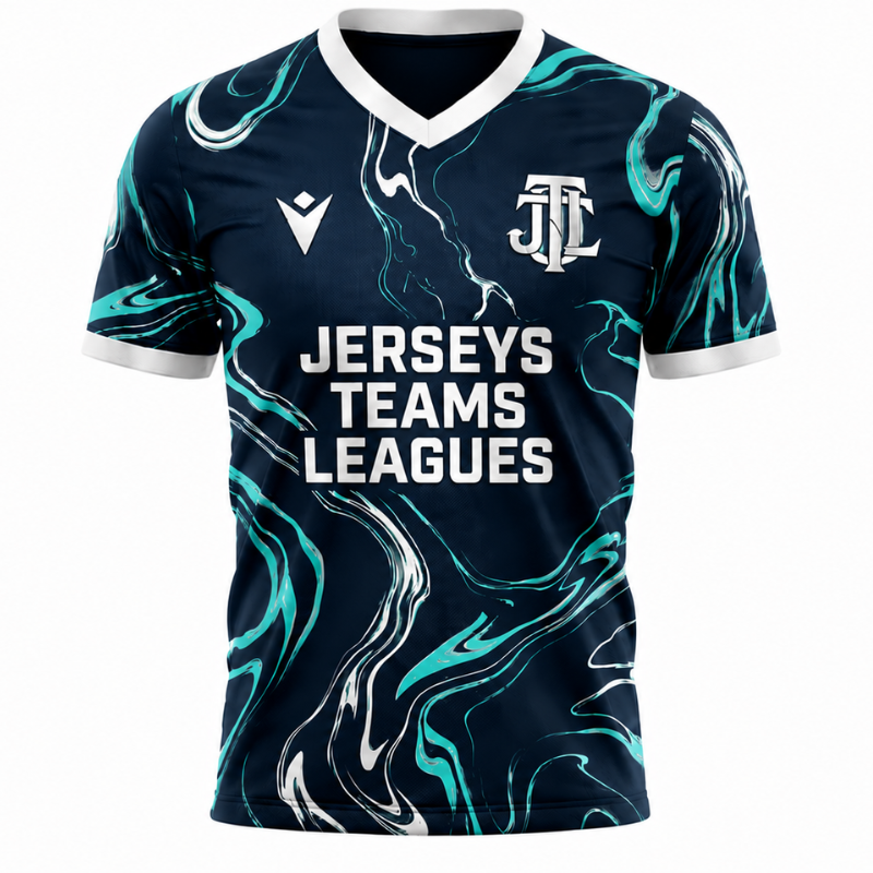 Jerseys Teams Leagues Dark Navy, Teal & Silver Marble Performance Football Jersey – Premium Soccer Shirt