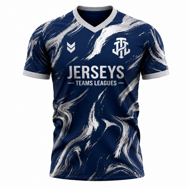 Jerseys Teams Leagues Navy & Silver Marble Performance Football Jersey – Premium Soccer Shirt
