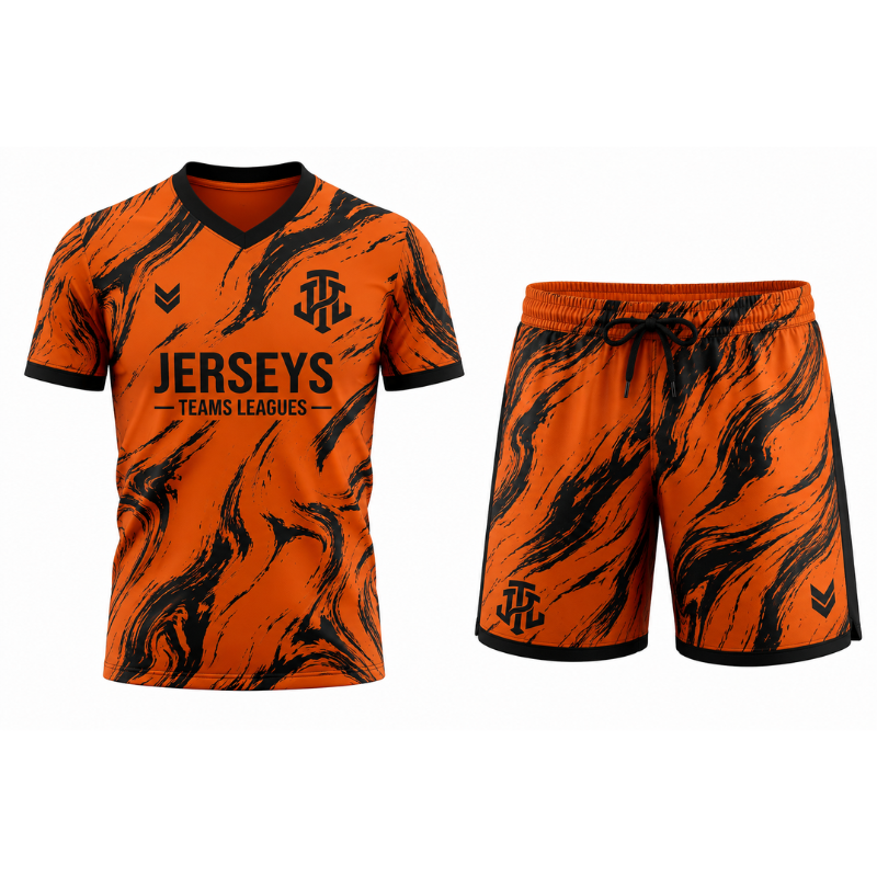 Jerseys Teams Leagues Orange & Black Marble Performance Football Kit – Premium Soccer Jersey and Shorts Set