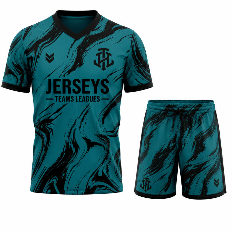 Jerseys Teams Leagues Teal & Black Marble Performance Football Kit – Premium Soccer Jersey and Shorts Set