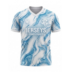 JerseysTeamsLeagues White & Blue Marble Performance Football Kit – Premium Soccer Jersey and Shorts Set