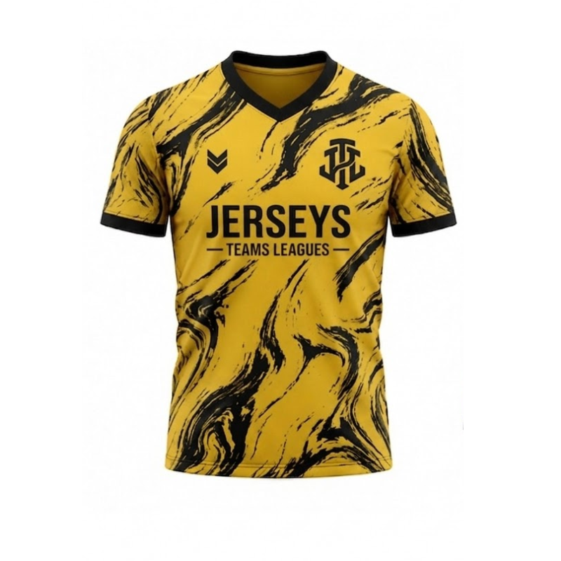 JerseysTeamsLeagues Yellow & Black Marble Performance Football Kit – Premium Soccer Jersey and Shorts Set