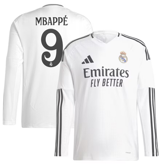 Kylian Mbappé Real Madrid adidas 2024/25 Home Long Sleeve Player Jersey - White