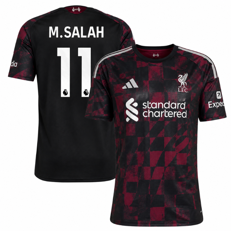 Liverpool Style Black & Burgundy Checkered Soccer Jersey (Salah)