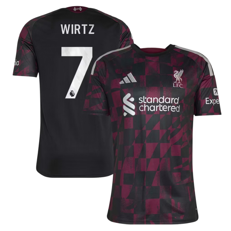 Liverpool Style Black & Burgundy Checkered Soccer Jersey (Wirtz)