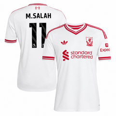 Liverpool Style White & Red Striped V-Neck Soccer Jersey (Salah)
