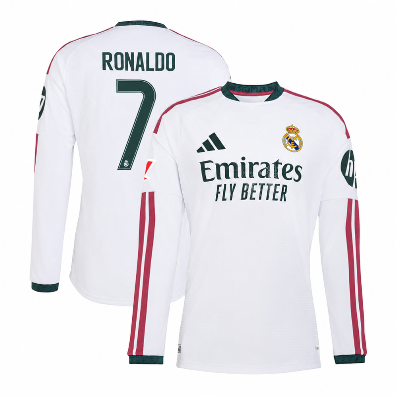 Madrid White & Maroon Long-Sleeve Soccer Jersey (Ronaldo 7)