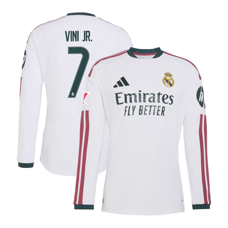 Madrid White & Maroon Long-Sleeve Soccer Jersey (Vini.Jr)