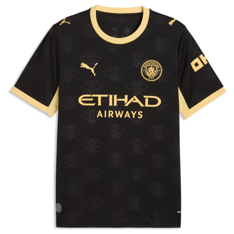 Manchester Style Black & Metallic Gold Soccer Jersey (Haaland)