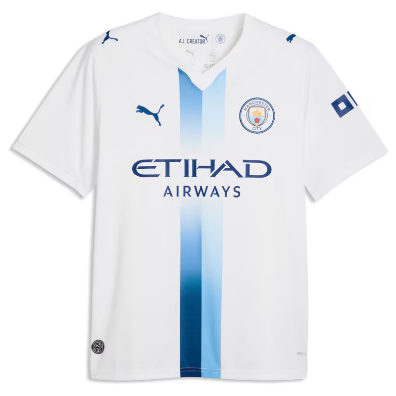 Manchester Style White & Gradient Blue Soccer Jersey (Haaland)