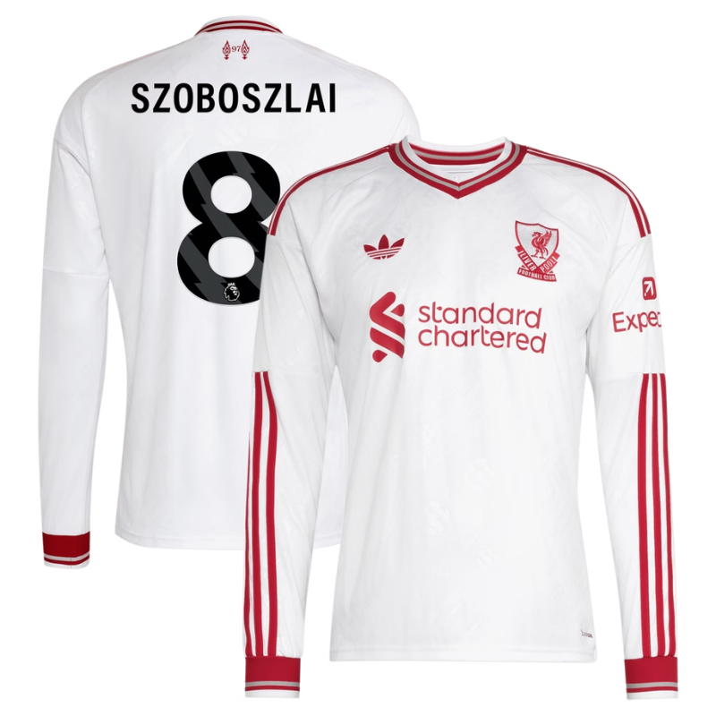 Men's Long-Sleeve White & Red Retro-Style Football Shirt (Szoboszlai)