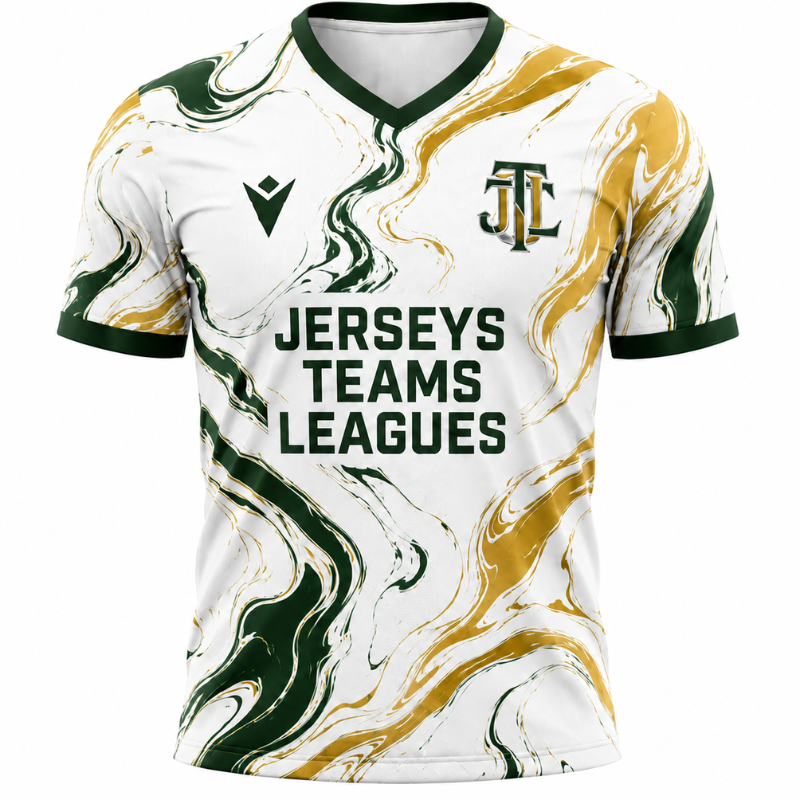 Men's Premium Dark Green and Gold Marble Pattern Football Shirt – Slim Fit Pro-Style Matchday Performance Top