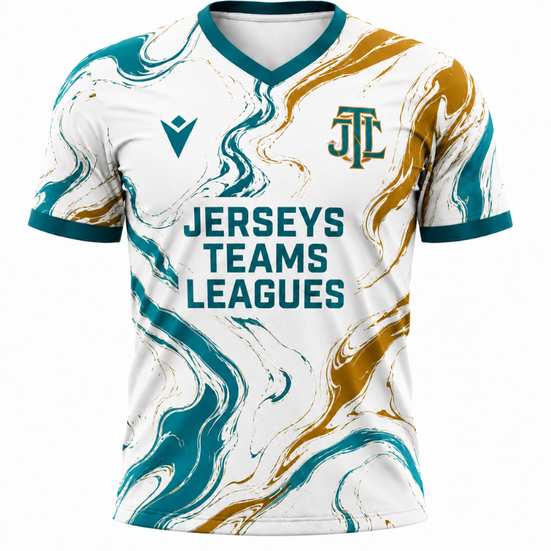 Men's Premium Teal and Gold Marble Pattern Football Shirt – Slim Fit Pro-Style Matchday Performance Top