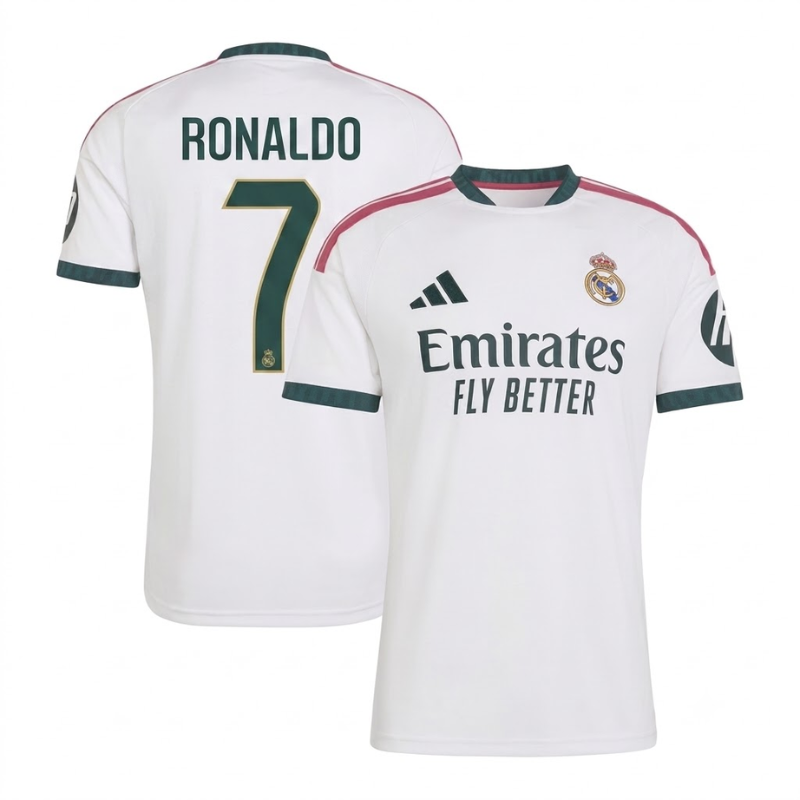 Men's White & Dark Green Custom Football Shirt (Ronaldo)