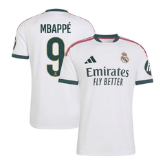 Men's White, Dark Green and Pink Trim Football Shirt (Mbappé)