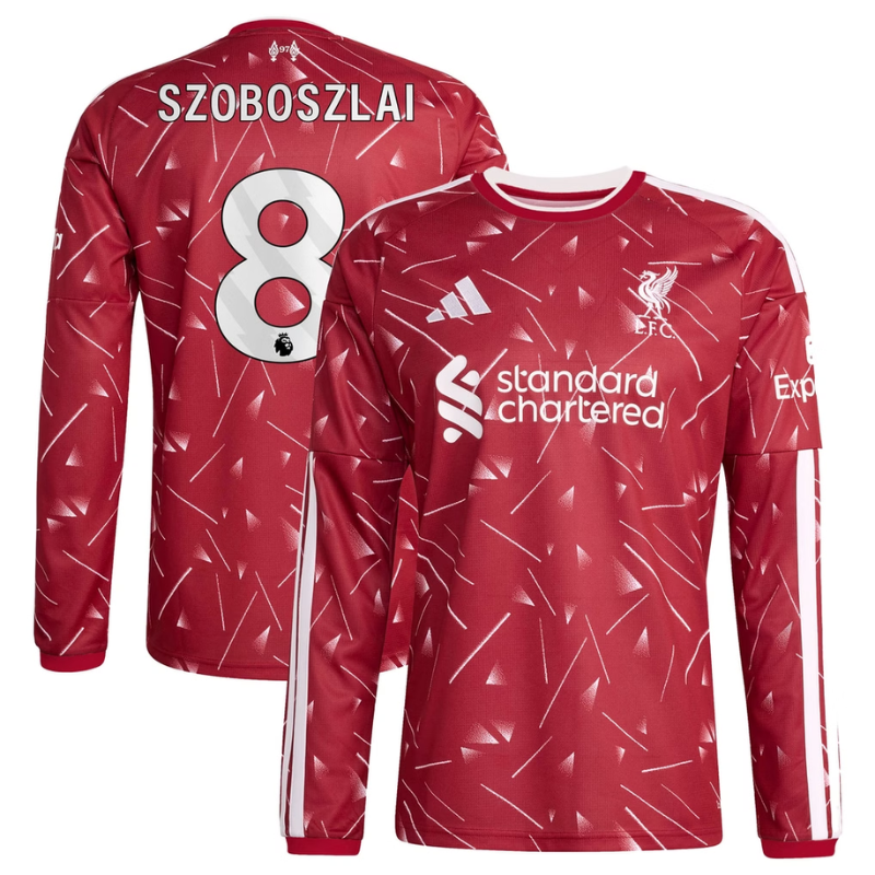 Men's Long-Sleeve Red Geometric Print Football Shirt (Szoboszlai )
