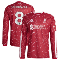 Men's Long-Sleeve Red Geometric Print Football Shirt (Szoboszlai )