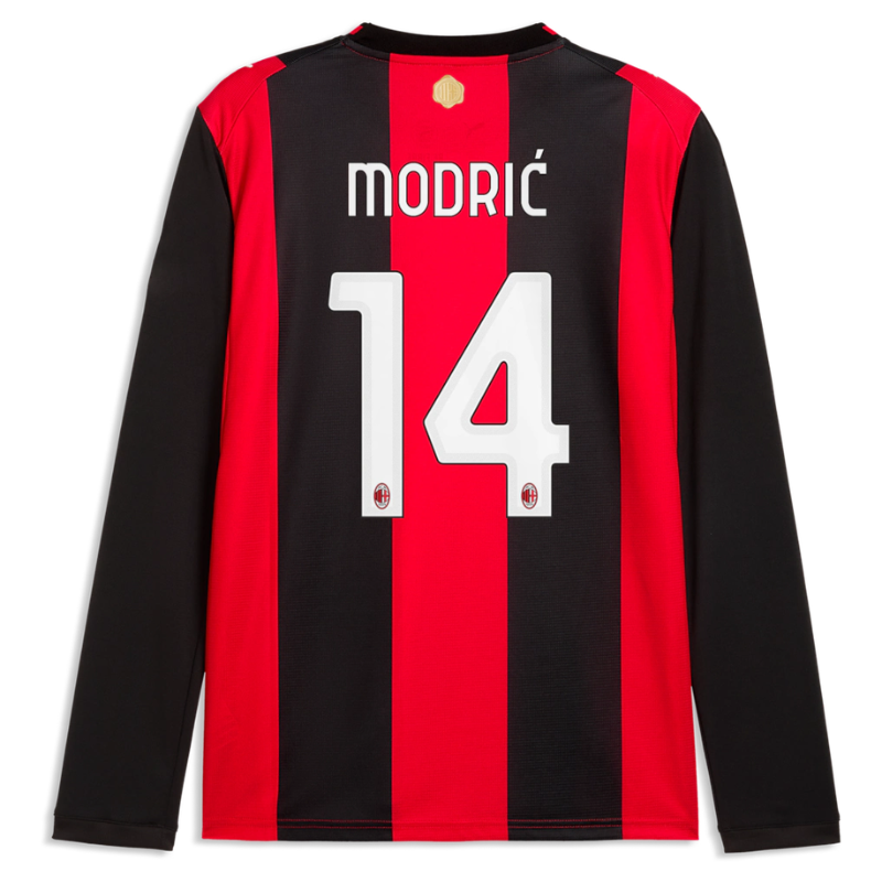 Milan Style Long Sleeve Red & Black Striped Soccer Jersey (Modrić)