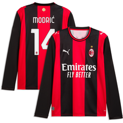Milan Style Long Sleeve Red & Black Striped Soccer Jersey (Modrić)