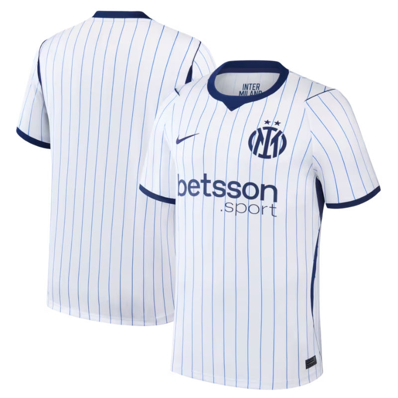 Milan Style White & Navy Pinstriped Soccer Jersey