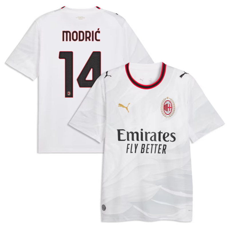 Milan Style White & Red-Black Trim Soccer Jersey (Modrić)