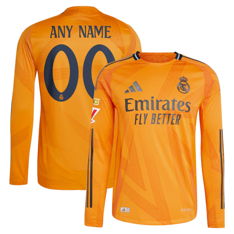 Real Madrid adidas 2024/25 Away Long Sleeve Custom Jersey - Orange Adidas