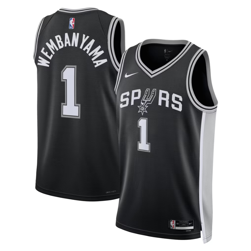 San Antonio Spurs Black & Silver Icon Edition Basketball Jersey (Wembanyama)