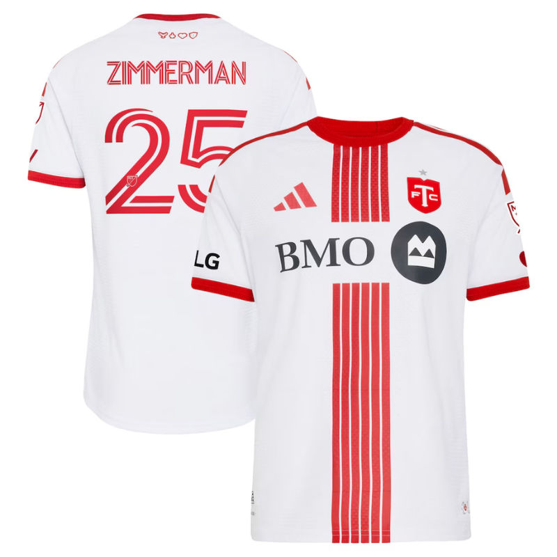 Toronto Style White & Red Central Stripe Soccer Jersey (Zimmerman)