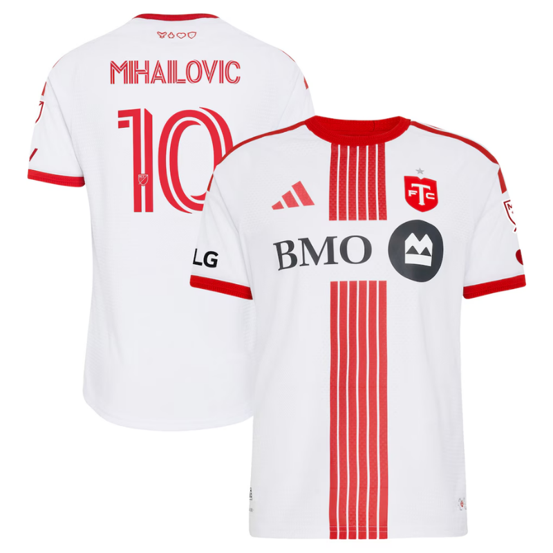 Toronto Style White & Red Striped Soccer Jersey (Mihailovic)
