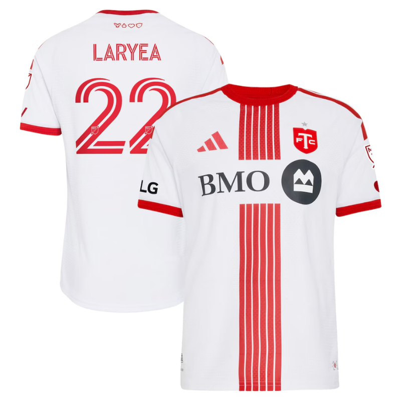 Toronto Style White & Red Vertical Multi-Stripe Soccer Jersey (Laryea)