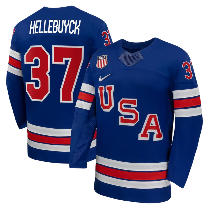 USA Royal Blue Hockey Jersey (HELLEBUYCK 37)