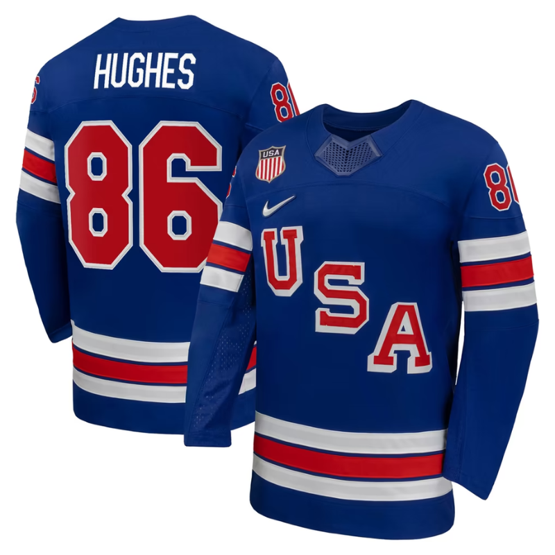 USA Royal Blue Hockey Jersey (HUGHES 86)