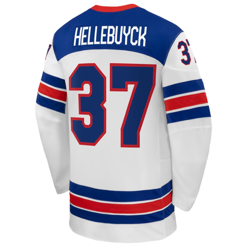 USA White, Blue & Red Hockey Jersey (HELLEBUYCK)
