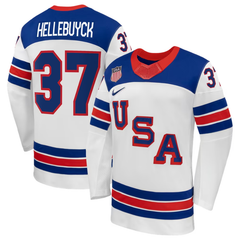 USA White, Blue & Red Hockey Jersey (HELLEBUYCK)